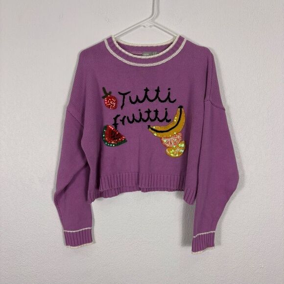 ASOS Tutti Fruitti Sequins Fruit Purple Boxy Fit Crewneck Sweater Size US 4 - Picture 1 of 11